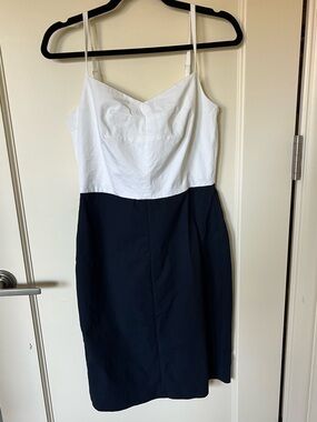 Banana Republic White and Navy Two-Tone Spaghetti Strap Dress